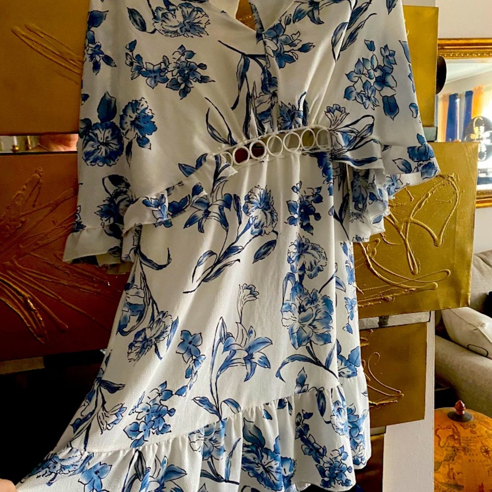 Navy blue and white dress.